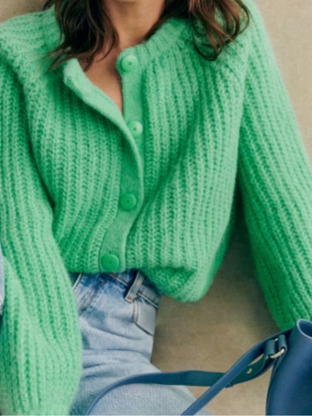 Sezane Emile Alpaca Cardigan in Bright Green XS